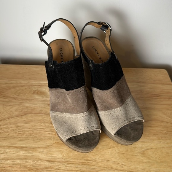 Lucky Brand Women’s Lucky Frescala Oiled Suede Open Toe Platform Wedges 8.5 - Picture 1 of 16